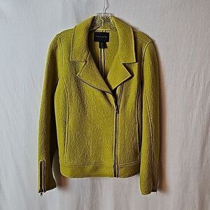 T Tahari Women's Chartreuse Moto Wool Blend Jacket